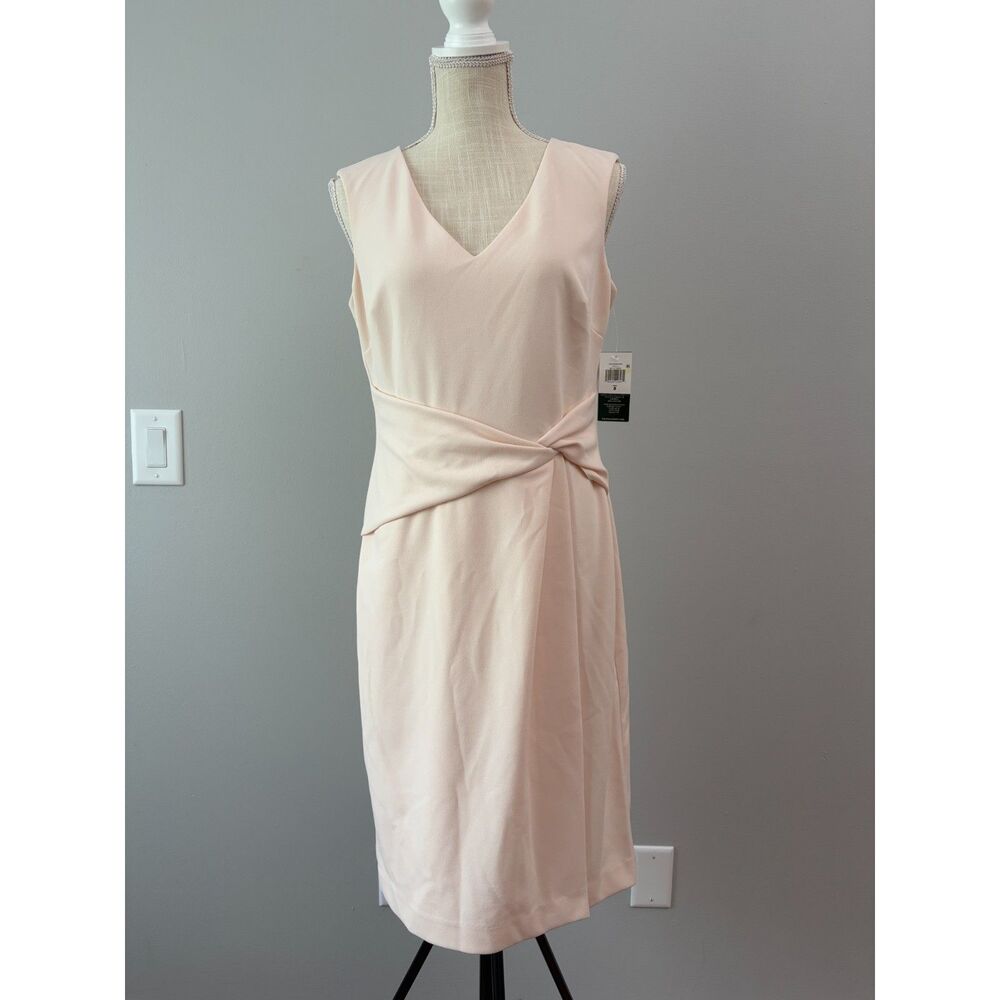 New Lauren Ralph Lauren Womens 8 Light Pink Twist Front Sheath Dress Belle Rose